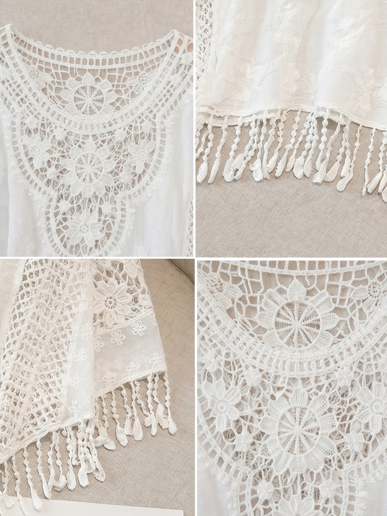 Effortless Ivory Poncho Shirts for Women with Crochet Fringe Hem Style