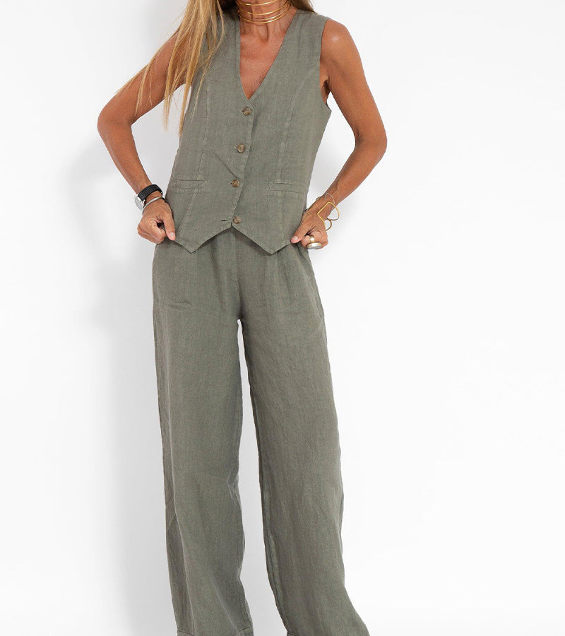 Comfortable Two Piece Set for Women with V Neck Sleeveless Wide Leg