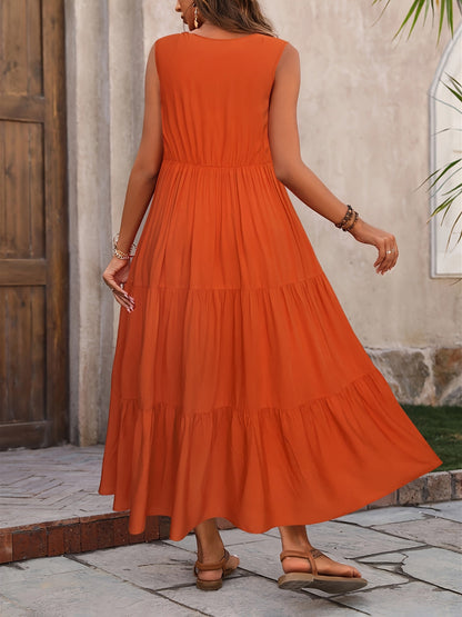 Stylish Maxi Dress for Women with V Neck Sleeveless Tiered