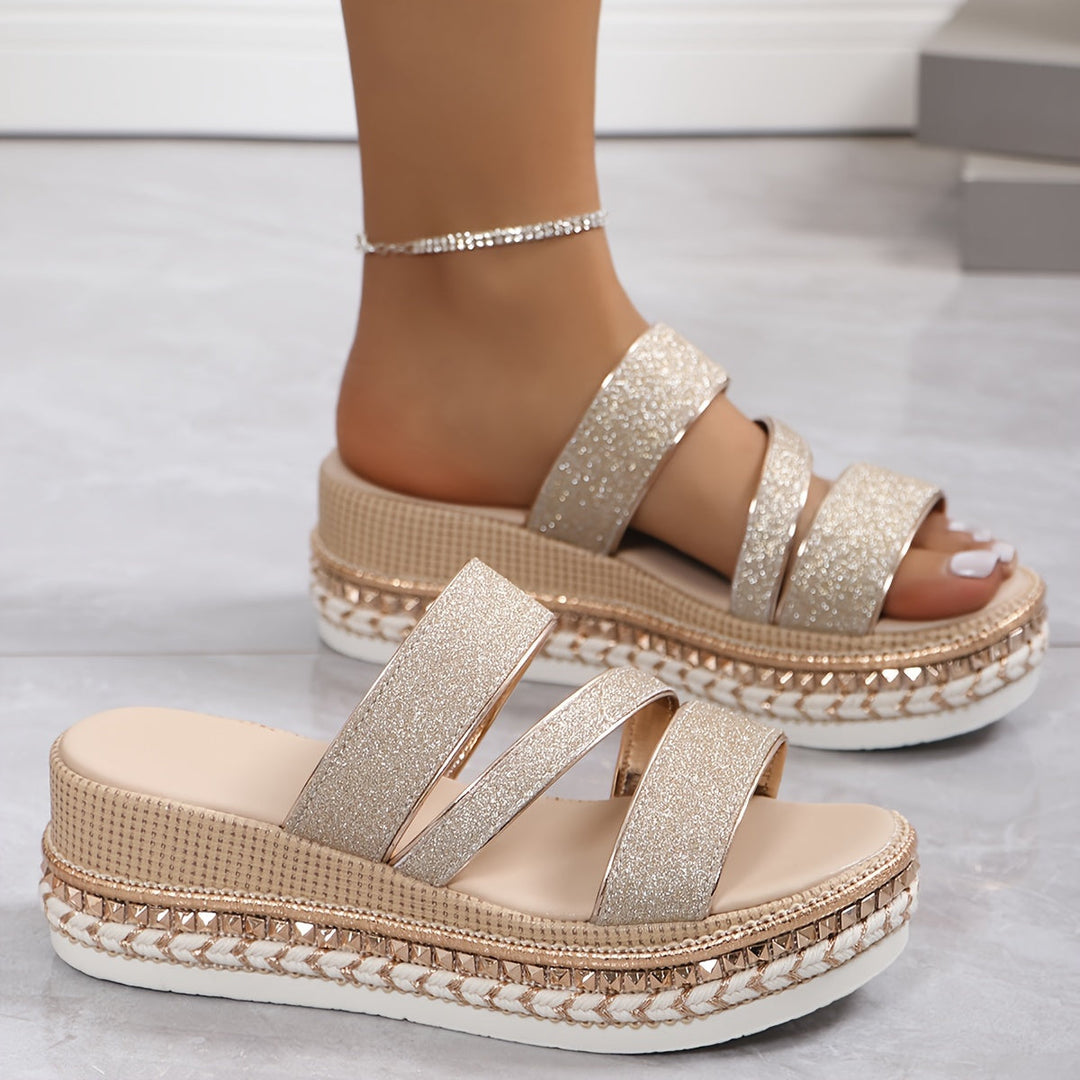 Comfortable Beige Wedge Sandals for Women with Slip On Cushioned Style