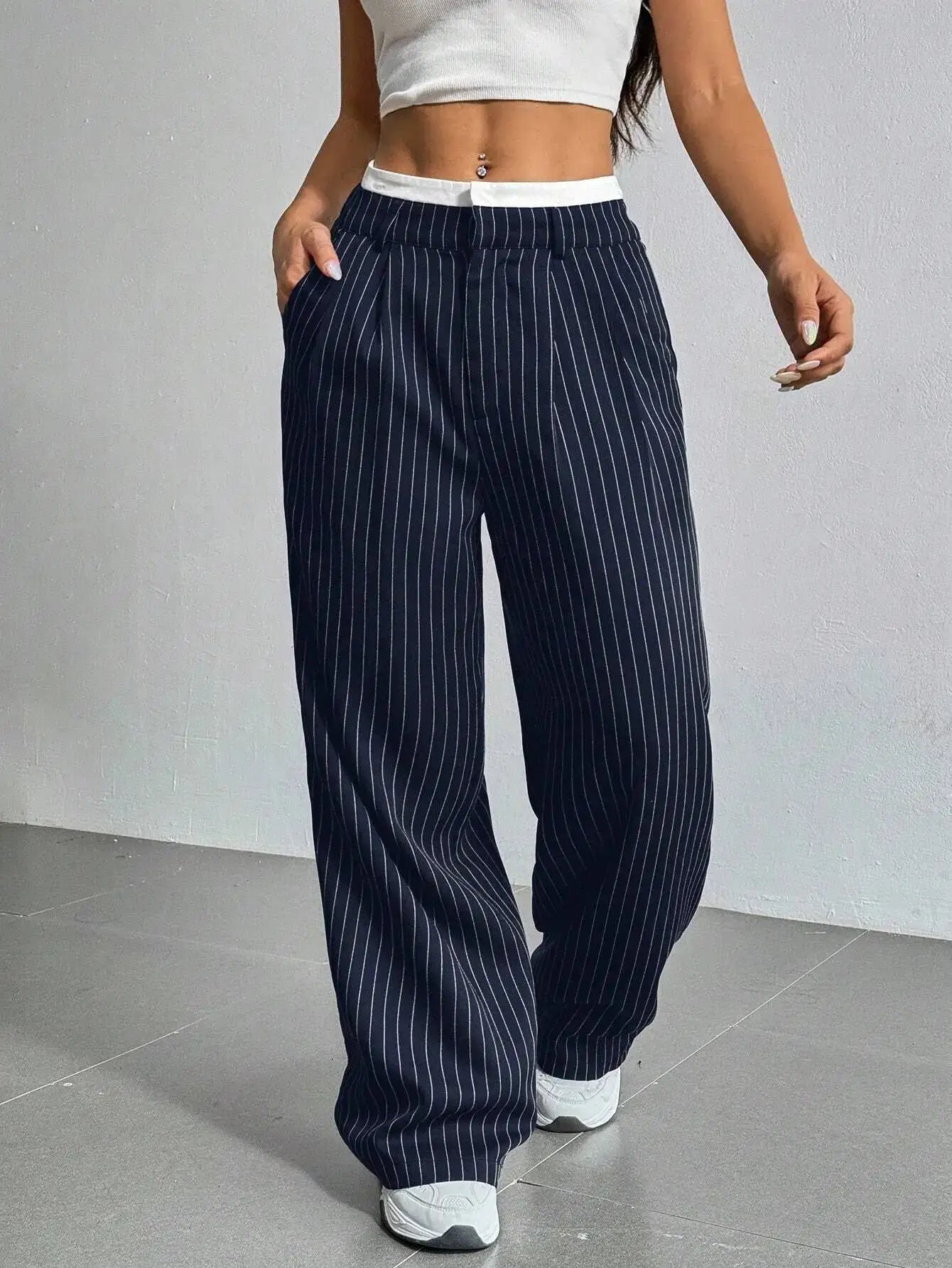Comfortable Striped Wide Leg Pants for Women with High Waist