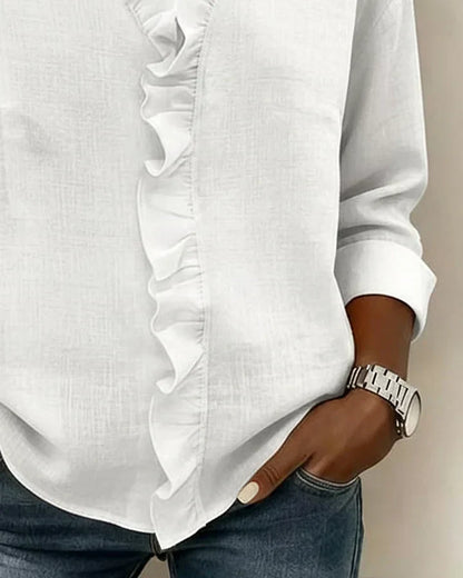 Stylish Blouse for Women with V Neck Long Sleeve Ruffled
