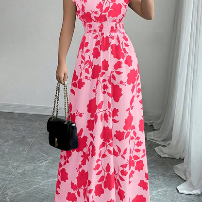 Elegant Floral Maxi Dress for Women with V Neck