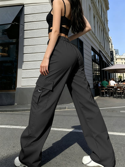 Effortless Cargo Pants for Women with High Waist Wide Leg Pocket Style