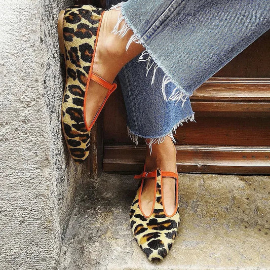Comfortable Leopard Shoes for Women with T Strap Style