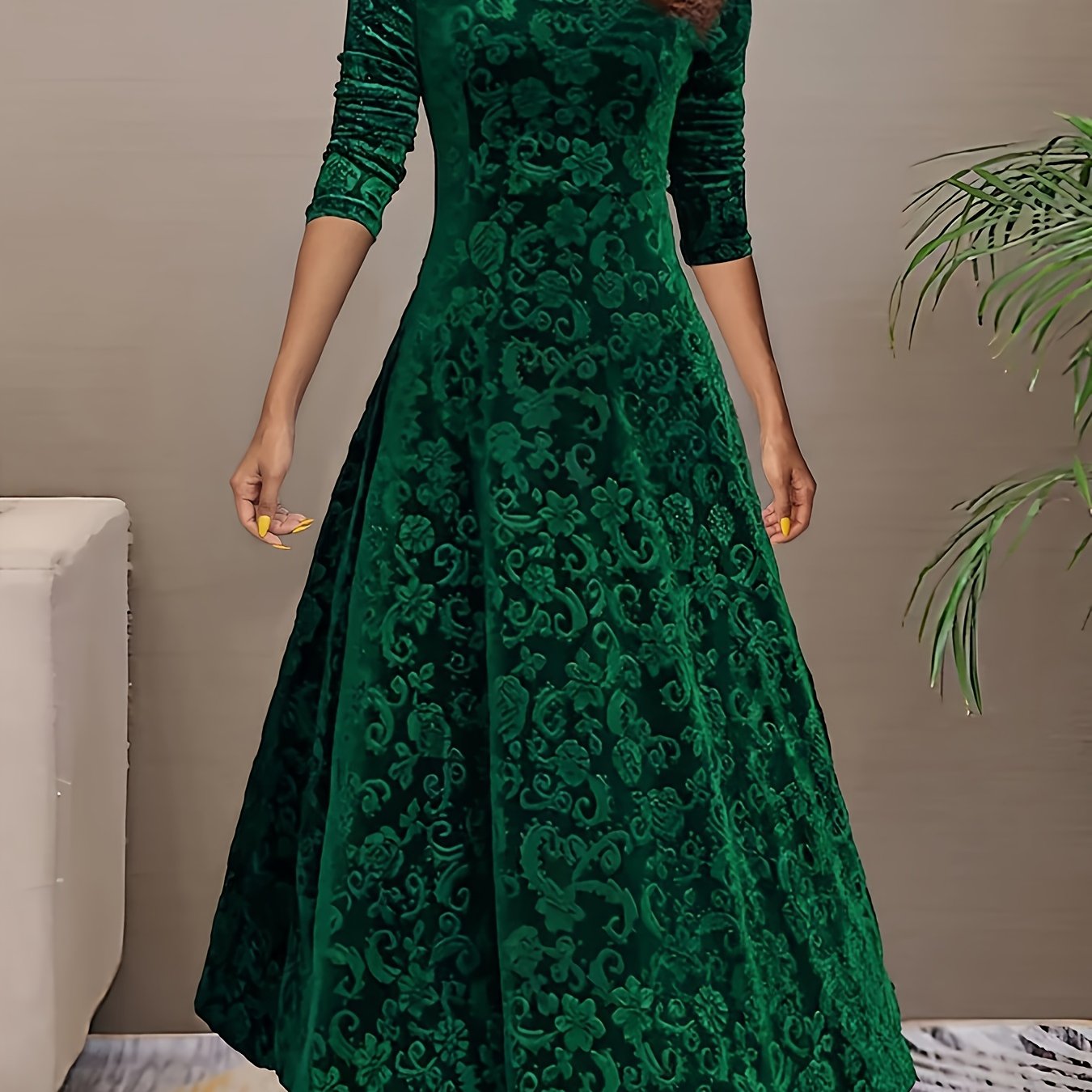 Effortless Midi Dress for Women with V Neck Long Sleeve
