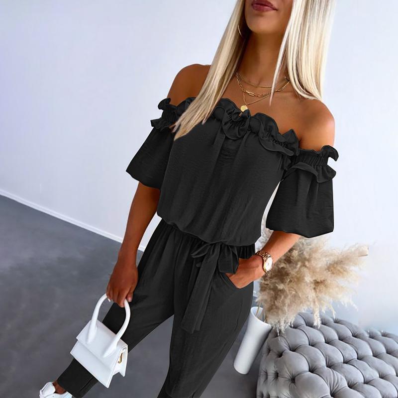 Effortless Overalls for Women with Off Shoulder Tie Waist