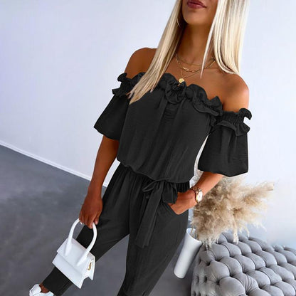 Effortless Overalls for Women with Off Shoulder Tie Waist