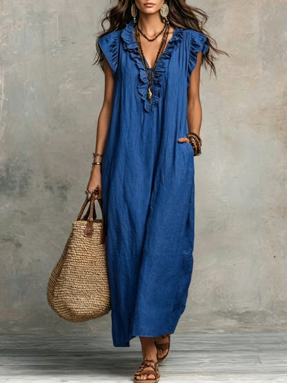 Effortless Maxi Dress for Women with V Neck Ruffled