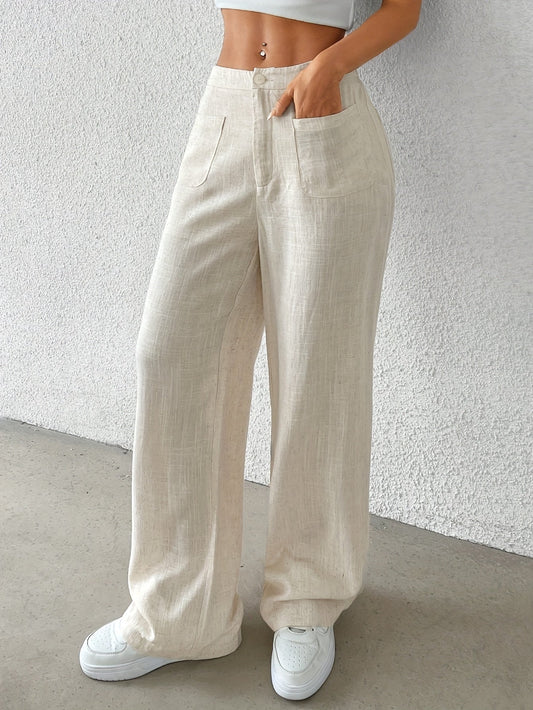 Elegant Wide Leg Pants for Women with High Waist Textured Relaxed Pocket Style
