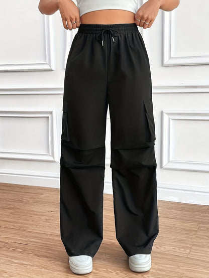 Effortless Black Cargo Pants for Women with High Waist Wide Leg Pocket Style