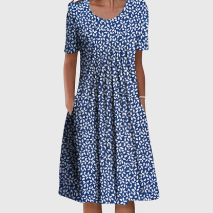 Elegant Printed Evening Dress for Women with Round Neck Formal Wedding Guest Style