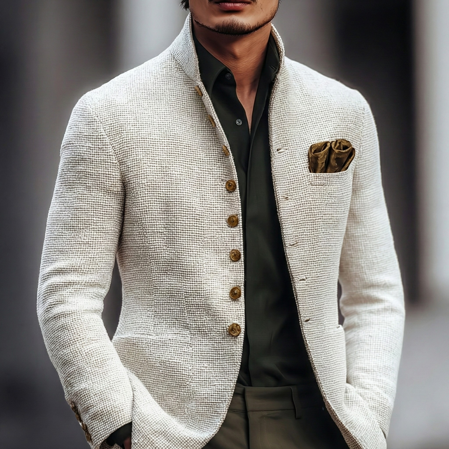 Stylish White Cardigan Sweater for Men with Stand Collar