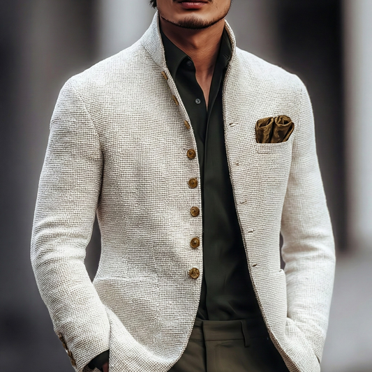 Stylish White Cardigan Sweater for Men with Stand Collar