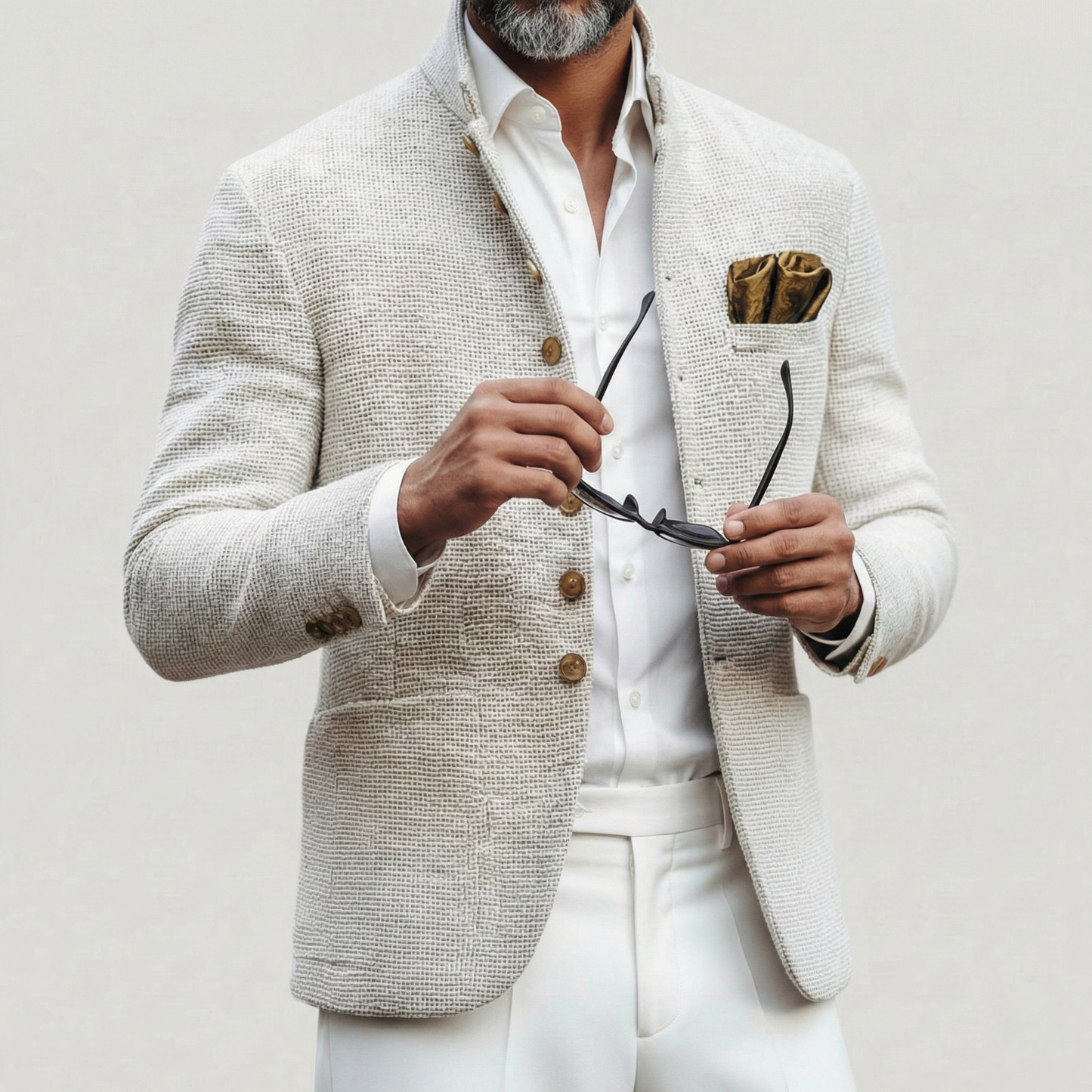 Stylish White Cardigan Sweater for Men with Stand Collar