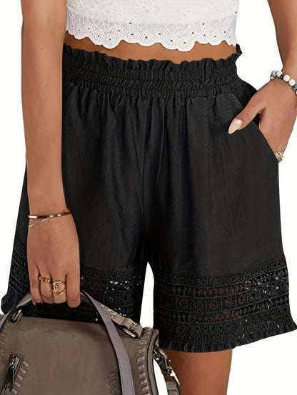 Comfortable Lace Shorts for Women with Elastic Waist Pockets
