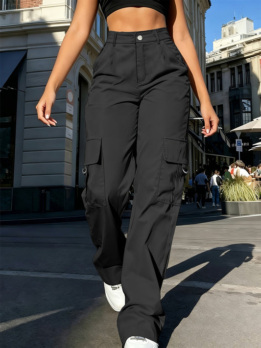 Effortless Cargo Pants for Women with High Waist Wide Leg Pocket Style