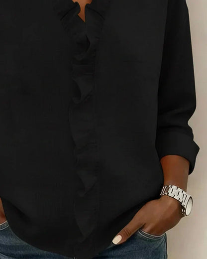 Stylish Blouse for Women with V Neck Long Sleeve Ruffled