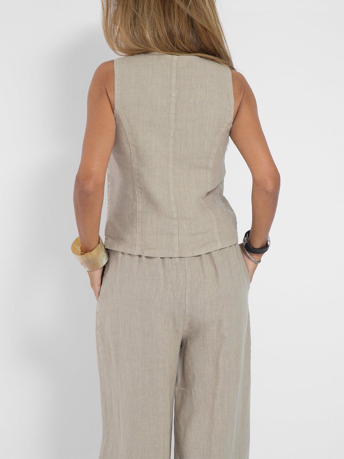 Comfortable Two Piece Set for Women with V Neck Sleeveless Wide Leg