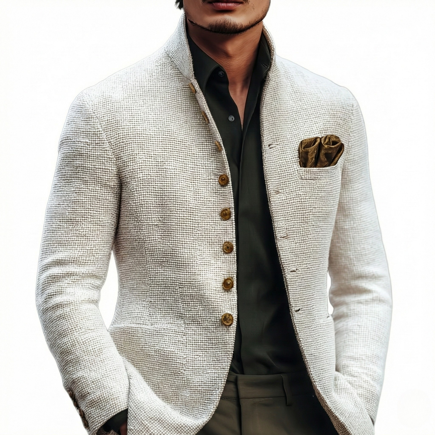 Stylish White Cardigan Sweater for Men with Stand Collar