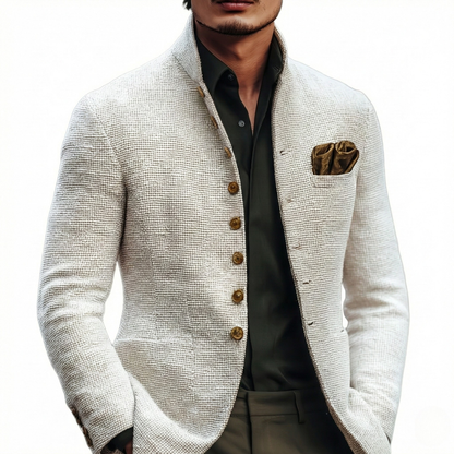 Stylish White Cardigan Sweater for Men with Stand Collar