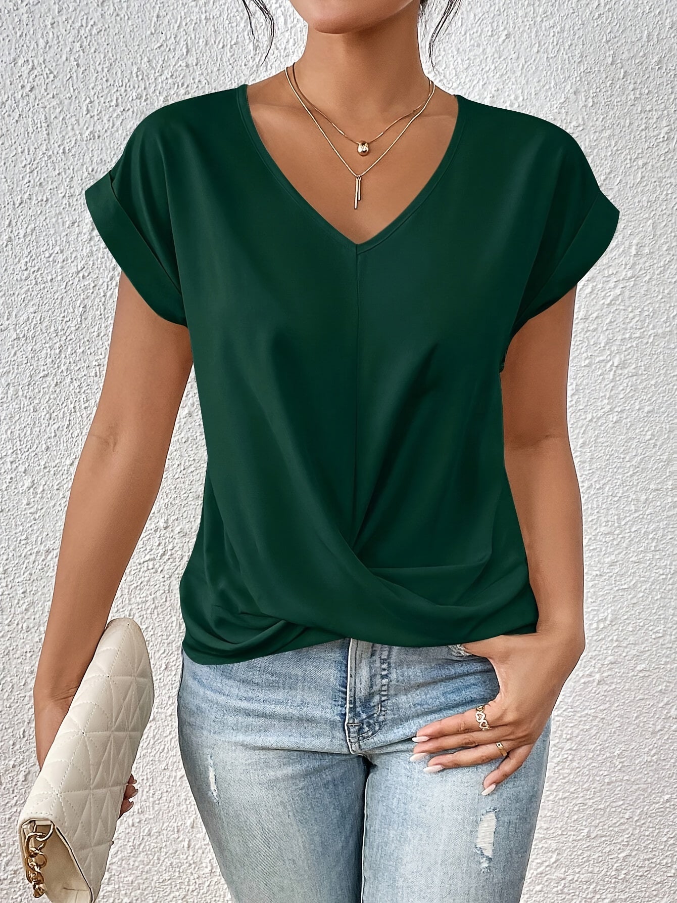 Effortless Blouse for Women with V Neck Draped