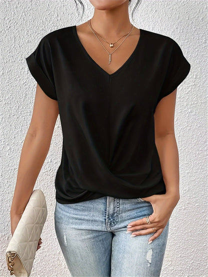 Effortless Blouse for Women with V Neck Draped