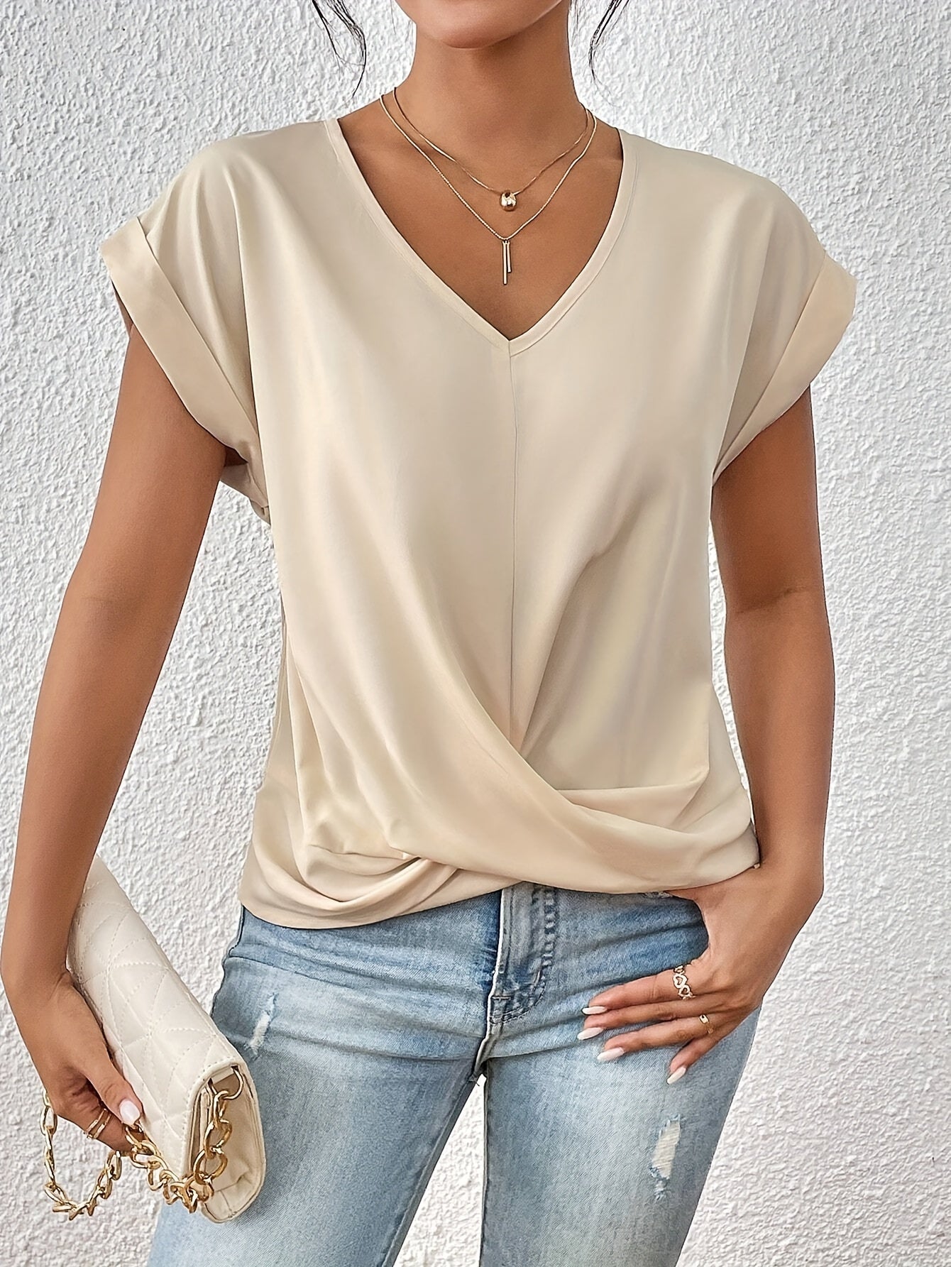 Effortless Blouse for Women with V Neck Draped