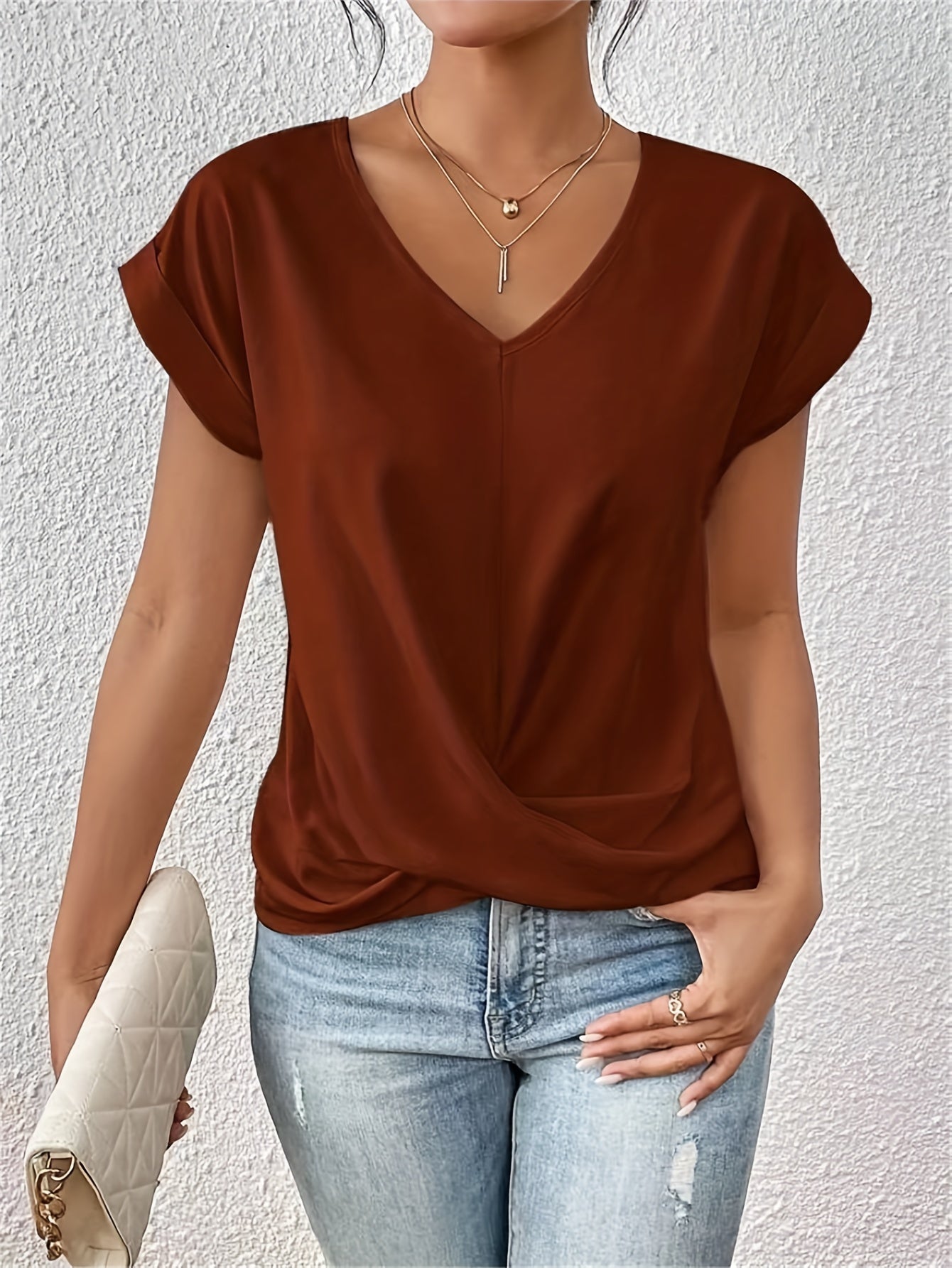 Effortless Blouse for Women with V Neck Draped