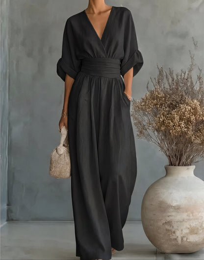 Comfortable Jumpsuit for Women with V Neck Wide Leg