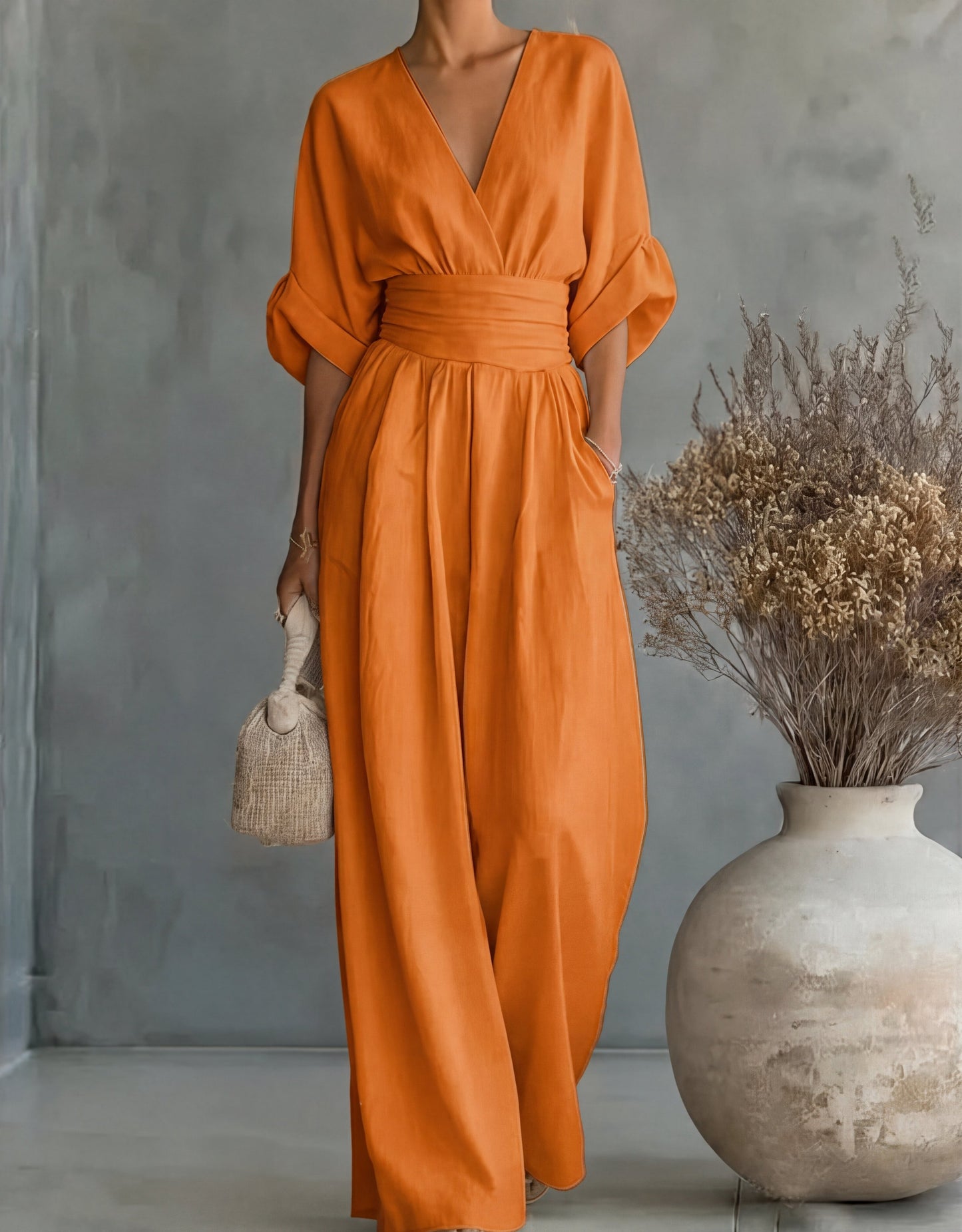 Comfortable Jumpsuit for Women with V Neck Wide Leg