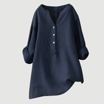 Effortless Blouse for Women with V Neck Button Down