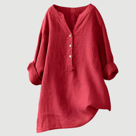Effortless Blouse for Women with V Neck Button Down
