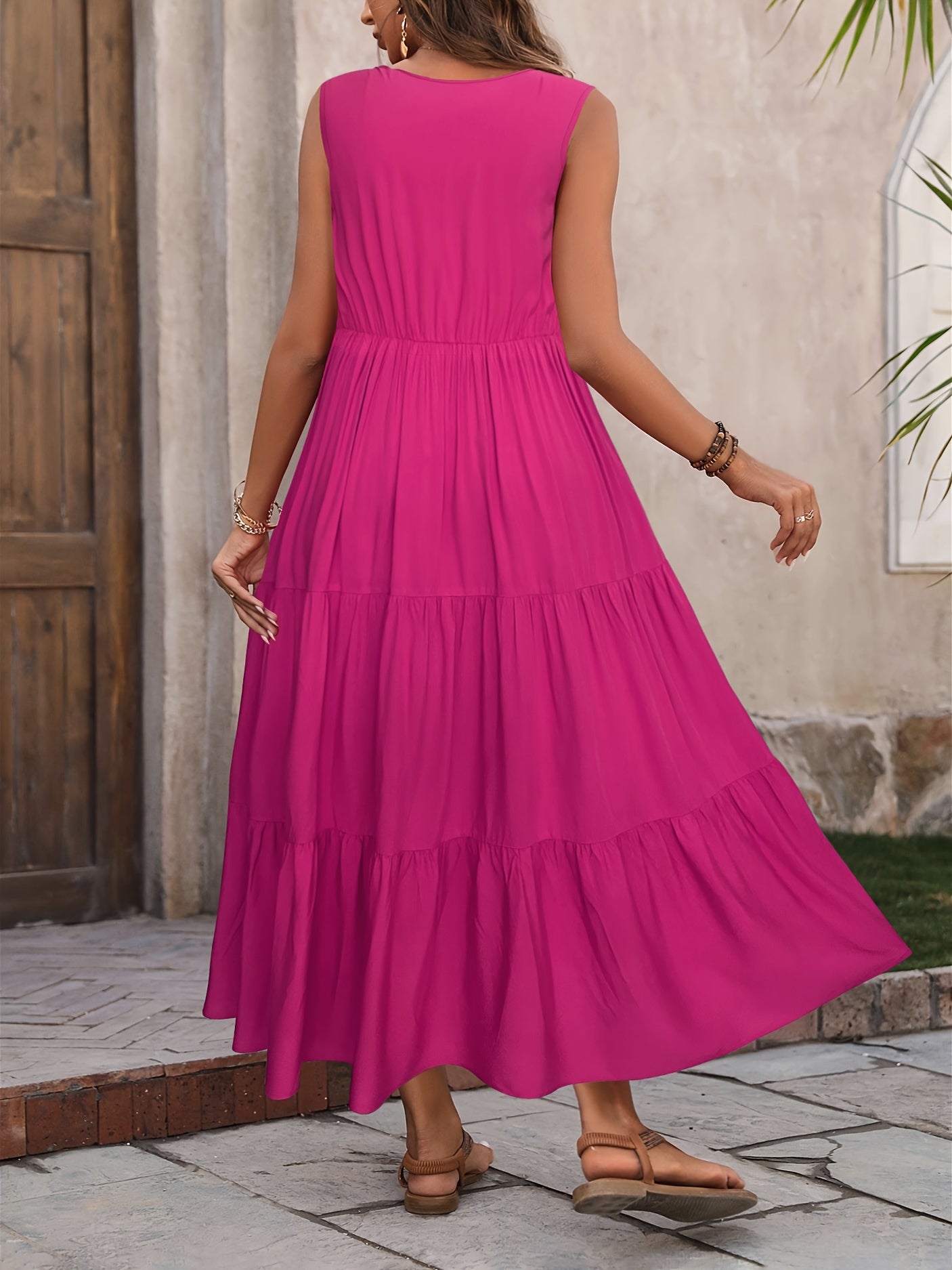 Stylish Maxi Dress for Women with V Neck Sleeveless Tiered