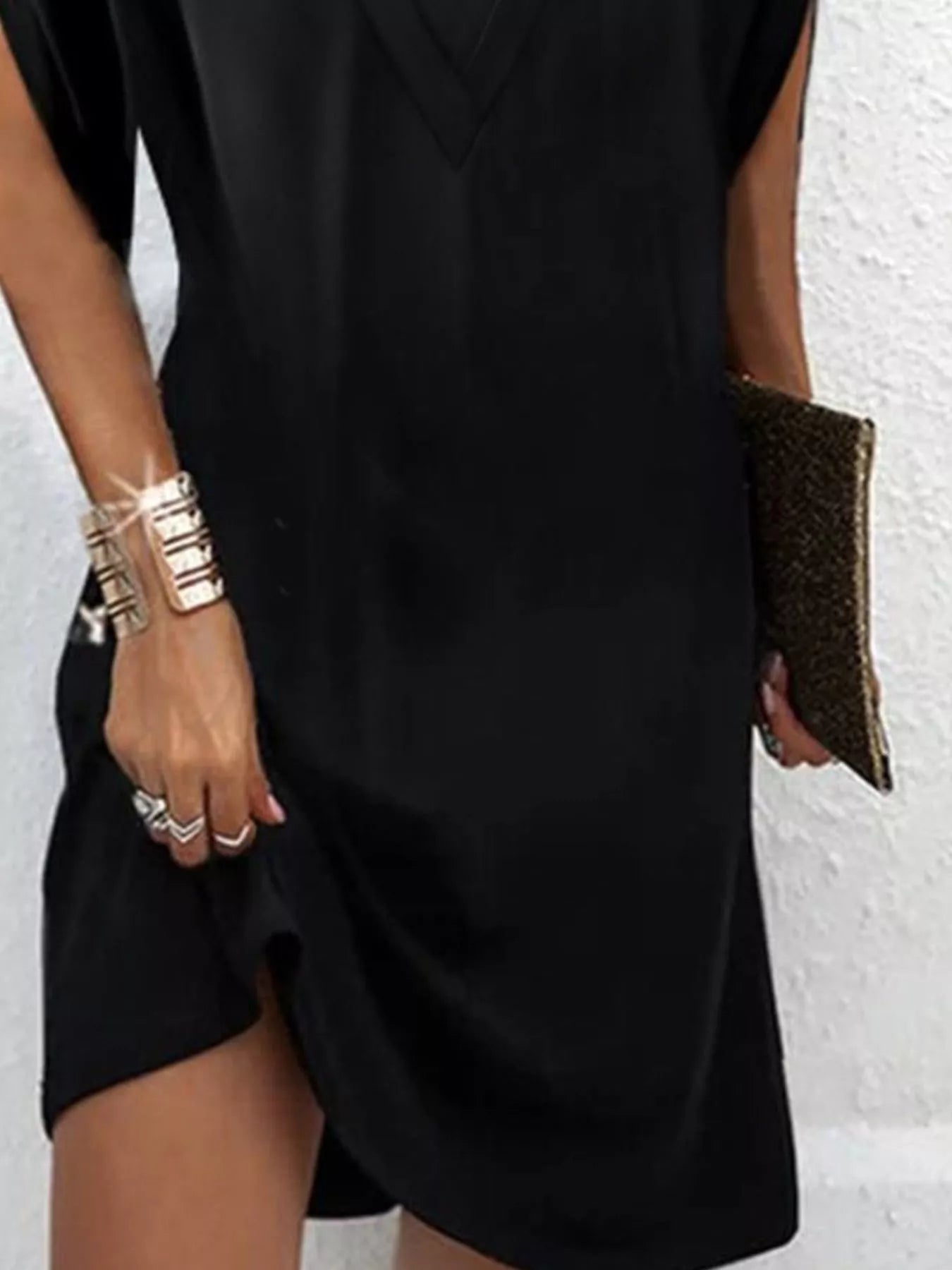 Stylish Mini Dress for Women with V Neck Slit
