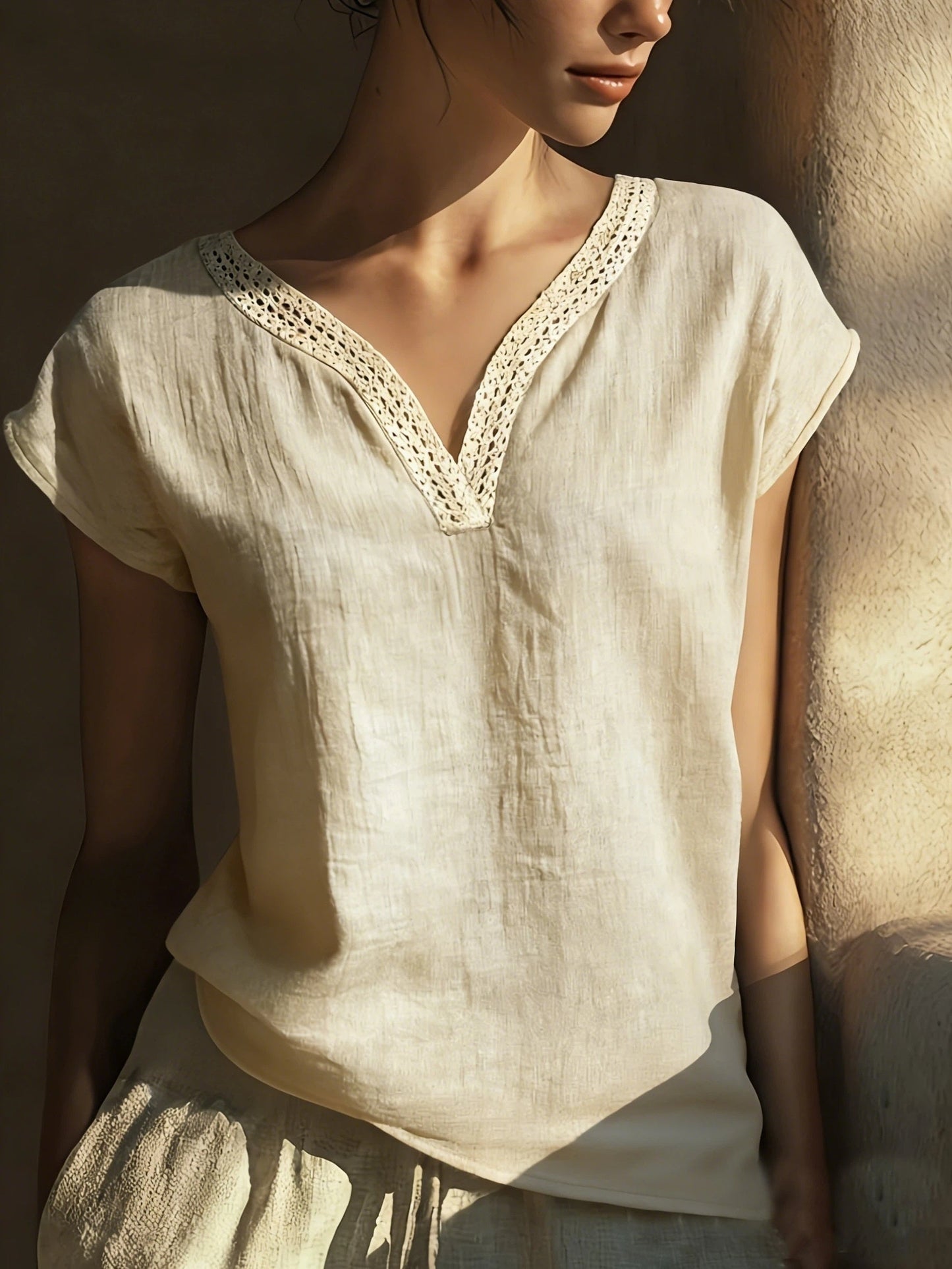 Stylish Lace Blouse for Women with V Neck