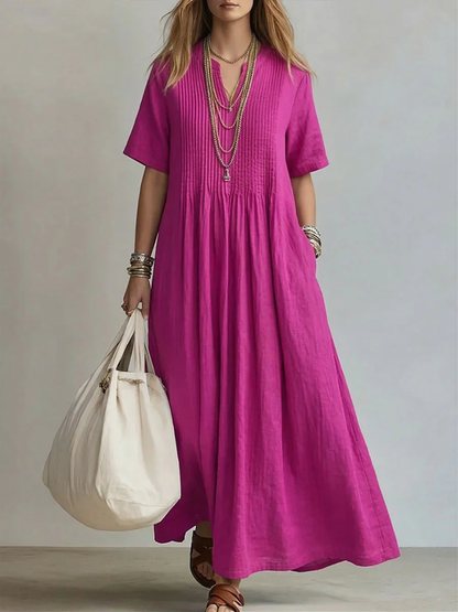 Stylish Maxi Dress for Women with V Neck Pleated