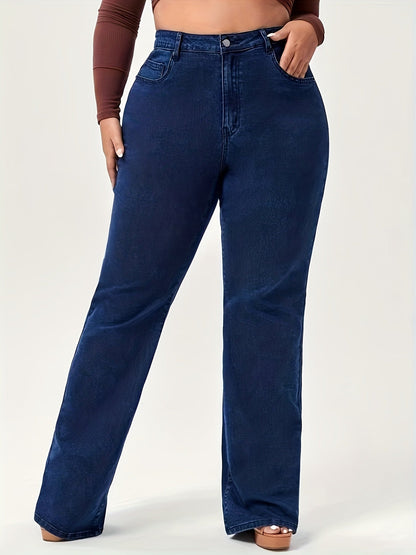 Effortless Relaxed Dark Blue Flare Jeans for Women with High Waist Classic Style
