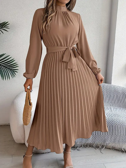 Stylish Midi Dress for Women with Long Sleeve Belted