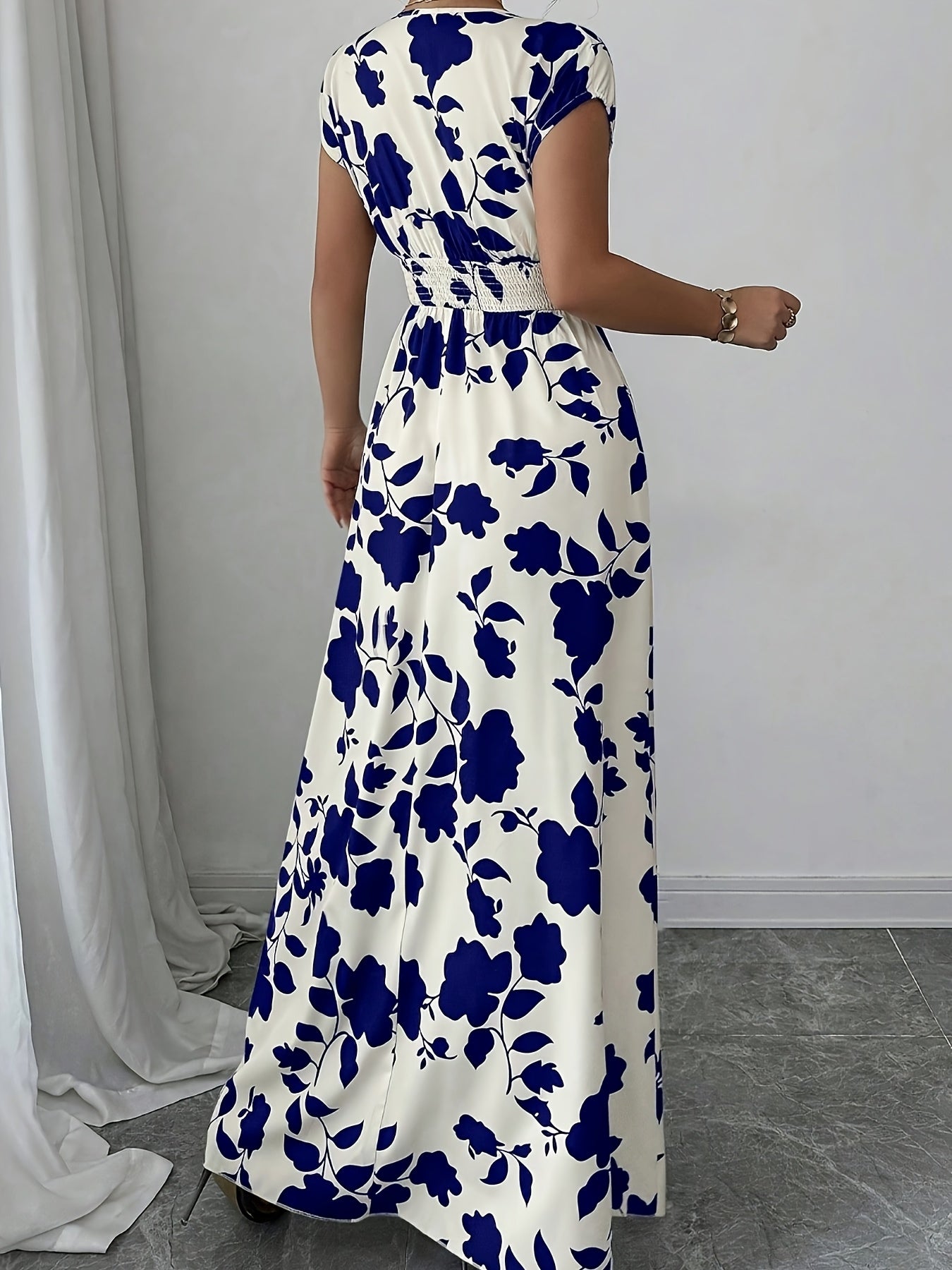 Elegant Floral Maxi Dress for Women with V Neck