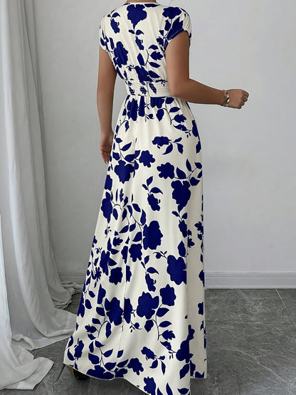 Elegant Floral Maxi Dress for Women with V Neck