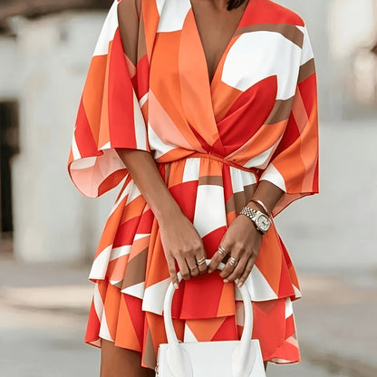 Effortless Wrap Mini Dress for Women with V Neck Batwing Sleeve