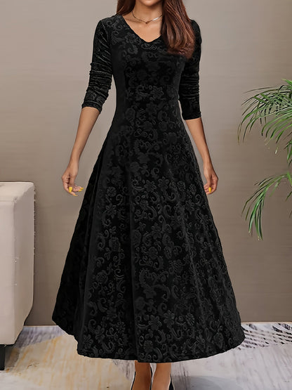 Effortless Midi Dress for Women with V Neck Long Sleeve