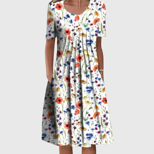 Elegant Printed Evening Dress for Women with Round Neck Formal Wedding Guest Style