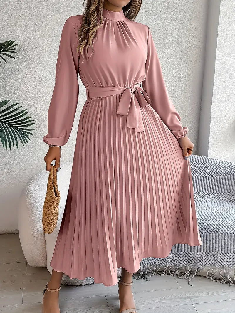 Stylish Midi Dress for Women with Long Sleeve Belted