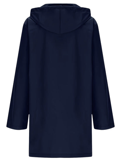 Effortless Hooded Jacket for Women with Button Front Longline Patch Pocket Style