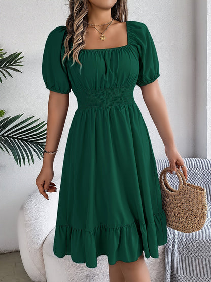 Elegant Evening Dress for Women with Square Neck Puff Sleeve A Line Formal Wedding Guest Style