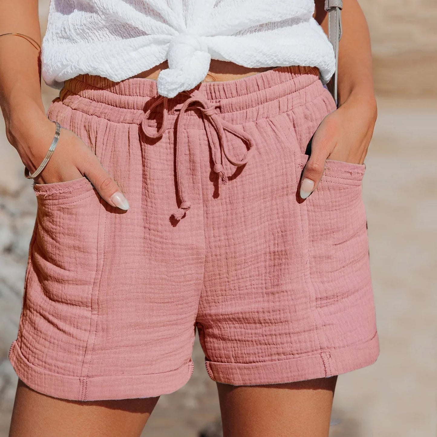 Stylish Lace Shorts for Women with Drawstring Casual Style
