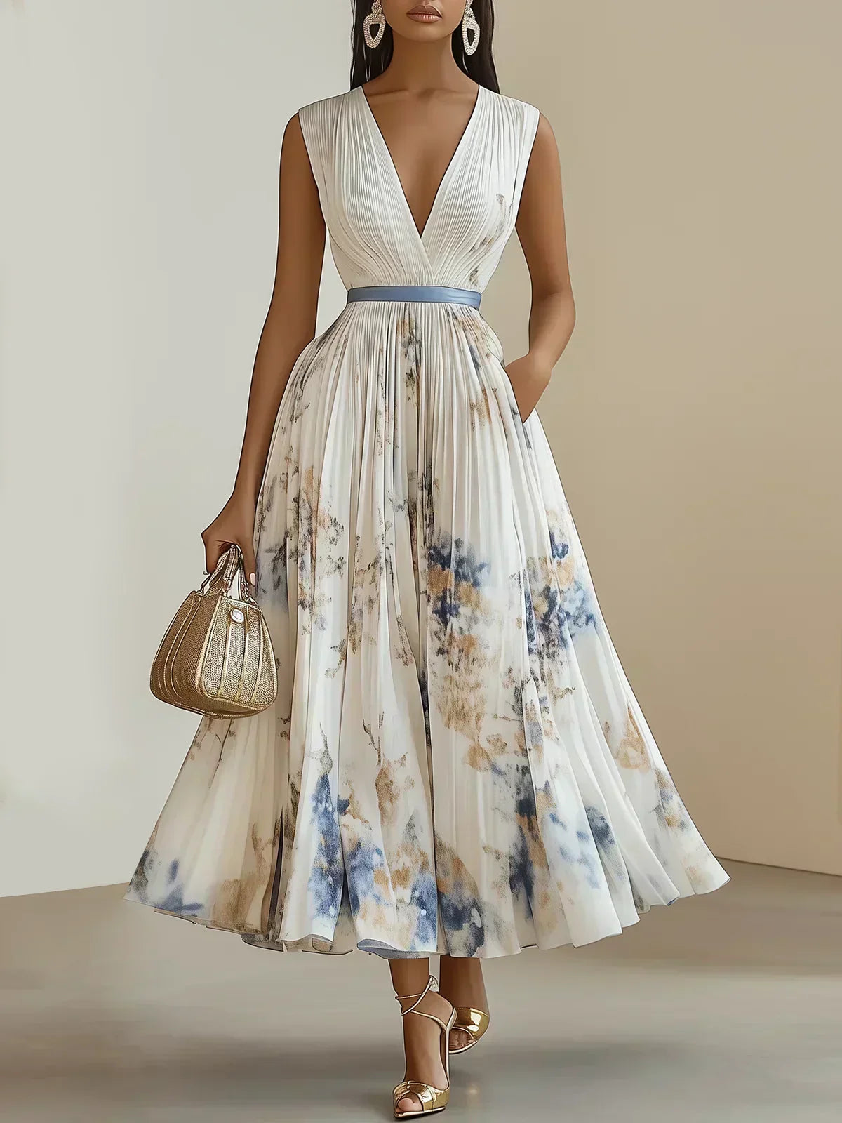Elegant Wrap Mini Dress for Women with V Neck Sleeveless