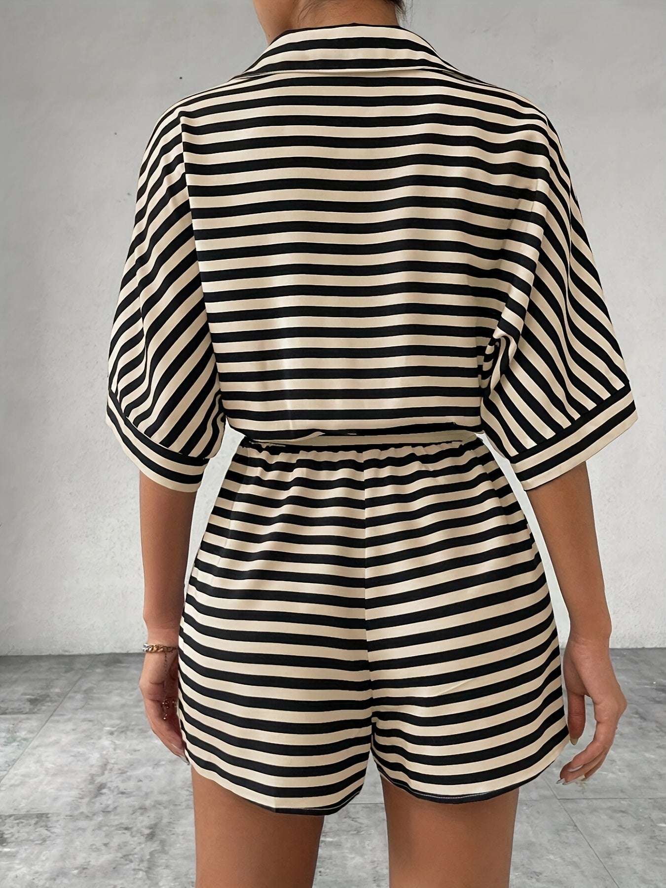 Effortless Striped Romper for Women with Collared Belted